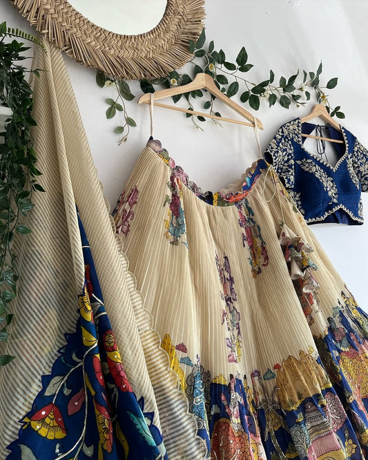 Kalamkari Lehenga Choli Set- Girls