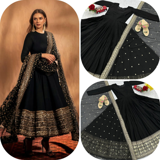 Embroidered Gown Set with Dupatta